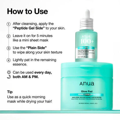 Anua PDRN 100 Hyaluronic Acid Glow Pad180Ml (60Ea)
